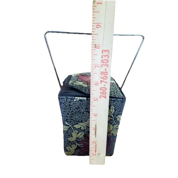Yans NY Chinese Takeout Box Purse Satin Brocade Fuji Mums w Mirror Retro - Picture 6 of 10